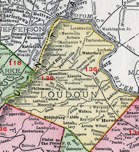 Loudon County Virginia Map 1911 Rand Mcnally Leesburg Sterling