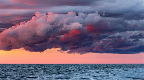 Download Wallpaper 1280x720 Sea Horizon Sunset Clouds Water Hd Hdv