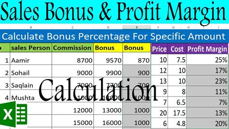 Excel Sales Bonus And Profit Margin Calculation By Learning Center