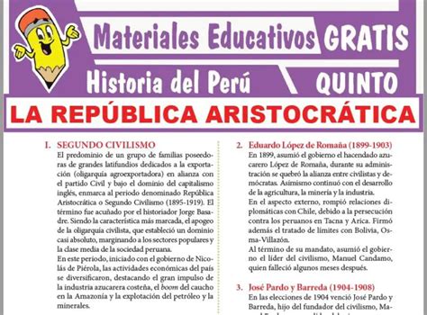 La República Aristocrática Del Perú Para Quinto Grado De Secundaria ≫