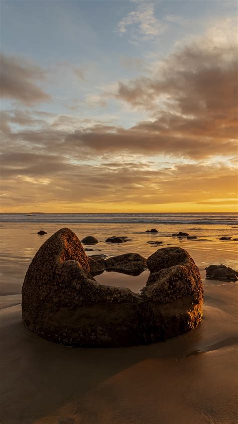 Moeraki Boulders On Koekohe Beach At Sunrise Otago New Zealand