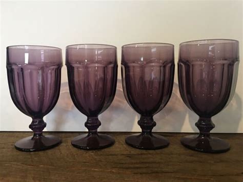 Vintage Libbey Duratuff Gibraltar Violet Purple Iced Tea Glasses Set Of 4 Goblet Ebay Glass
