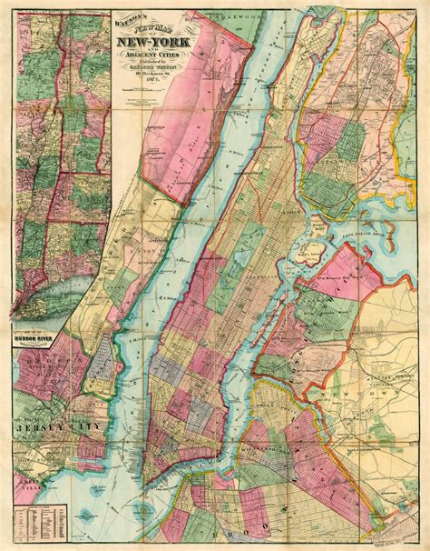 Map Of New York And Adjacent Cities 1874 By Gaylord Watson Paper