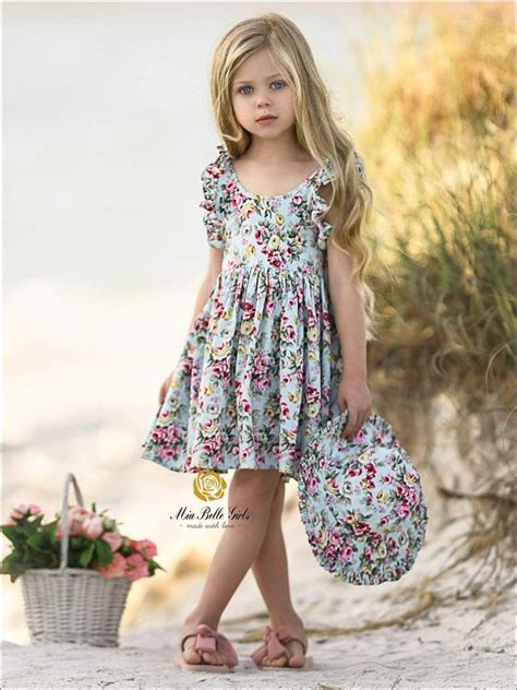 Girls Spring Sleeveless Floral Print Sun Dress With Matching Hat In