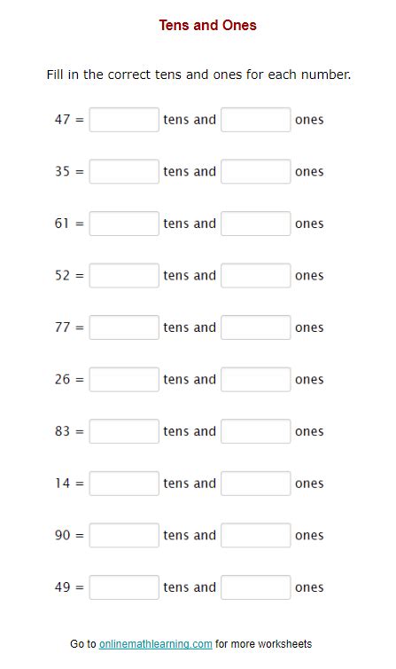 Tens And Ones Worksheets First Grade Printable