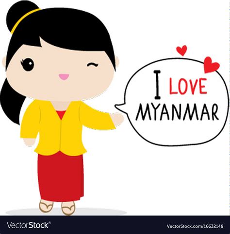 Myanmar Women National Dress Cartoon Royalty Free Vector