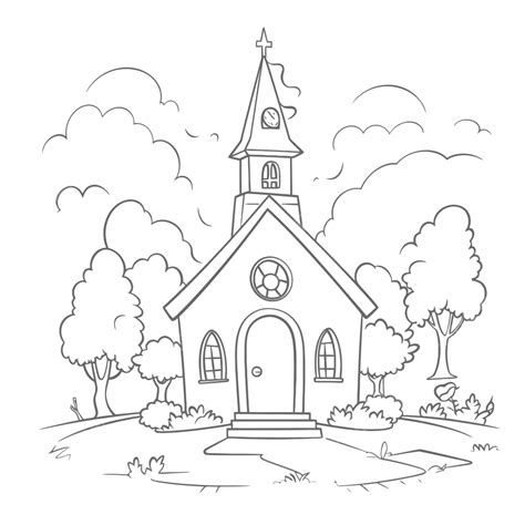 Church Coloring Page Outline Sketch Drawing Vector Wing Drawing