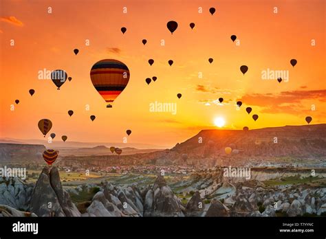 Hot Air Balloons At Sunrise Goreme Cappadocia Turkey Stock Photo Alamy