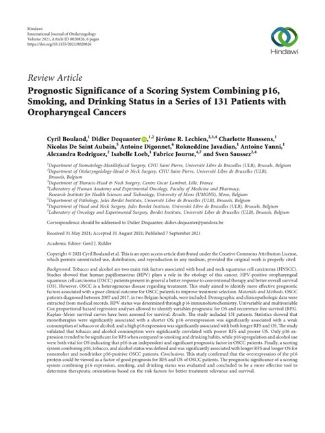 Pdf Prognostic Significance Of A Scoring System Combining P16