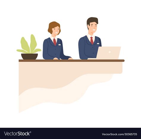 Hospitality Male And Female In Uniform At Counter Vector Image