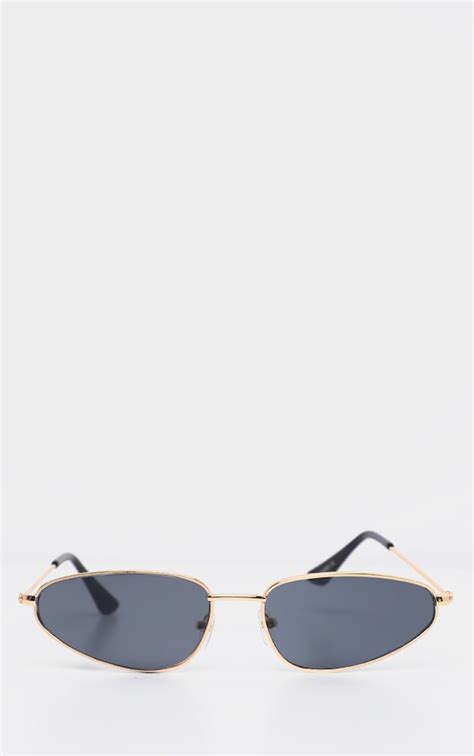 black gold frame rounded slim cateye sunglasses prettylittlething