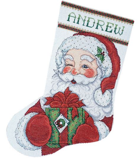 winking santa stocking counted cross stitch kit long 14 count joann in 2020 cross stitch