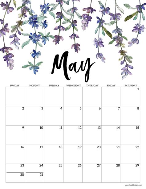 Free Printable Pretty Calendar Template
