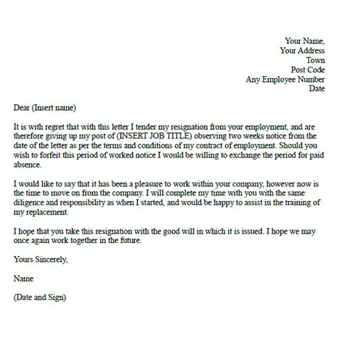 weeks notice letter templates word excel formats
