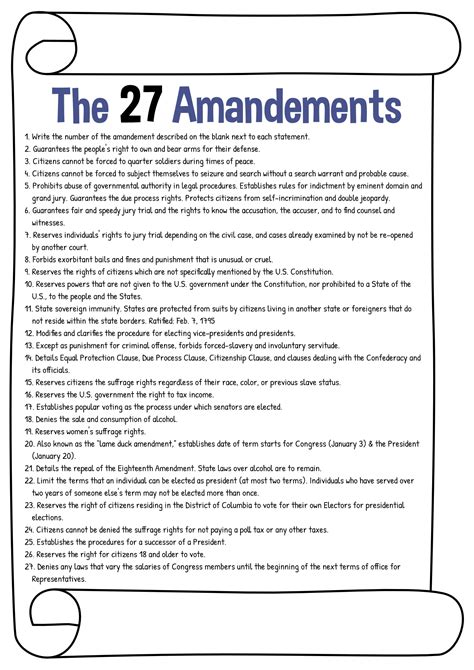 27 amendments worksheet
