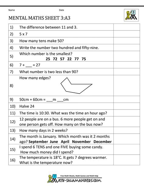 Mental Math 3rd Grade Year 3 Mental Maths Worksheets Trevor Leha