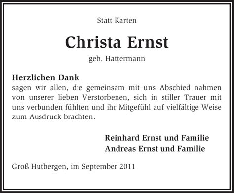 Traueranzeigen Von Christa Ernst Trauer Kreiszeitung De