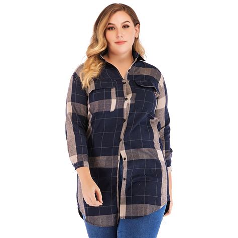 Xinhuaya Womens Plus Size Plaid Flannel Shirt Xl 4xl