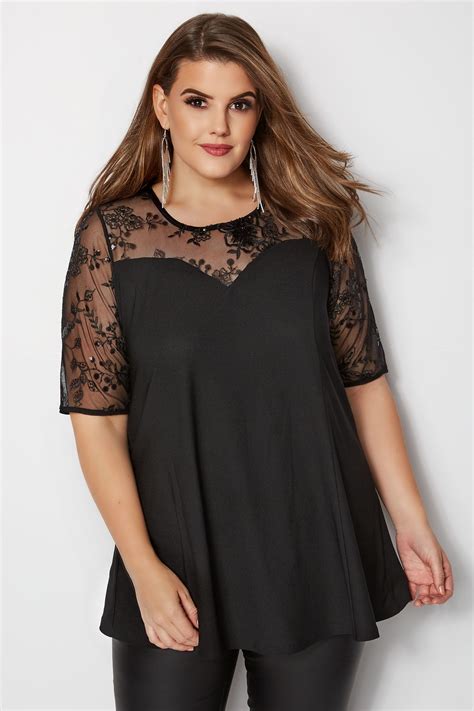 Yours London Black Sequin Peplum Top Plus Sizes To Yours Clothing