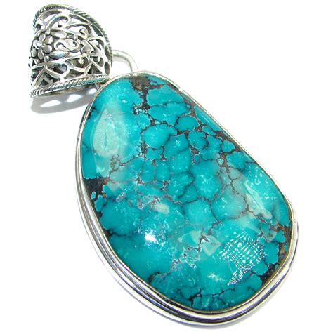 Large Genuine Turquoise Sterling Silver Handmade Pendant G