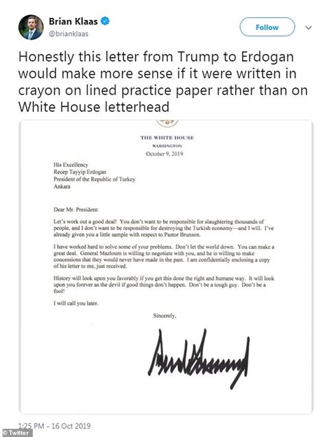 Washington — a newfound memo from kenneth w. Trump's letter to Turkish President Erdogan was so childish journalists thought it was fake and ...