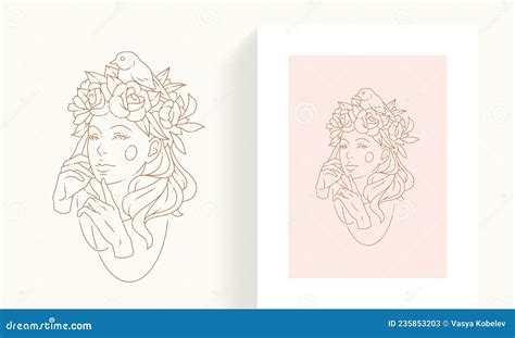 Female Blooming From Within Flat Vector Illustration Nude Woman With