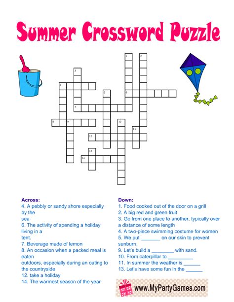 Crossword Puzzles For Children Activity Shelter Word Summer Crossword
