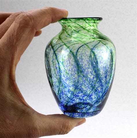 Sweet Delicate Hand Blown Art Glass Vase Blue Green Small Flower Vase Glass Art Handmade In