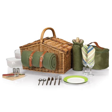 Buy Picnic Time Somerset English Style Double Lid Willow Picnic Basket With Service For 2 Sage