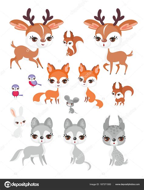 Image Cute Forest Animals Cartoon Style Childrens Illustration Vector