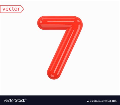 Number 7 Sign Realistic Red Plastic Glossy 3d Vector Image