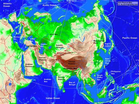 Physical Map Of Asia F6dbx Large Map Of Asia