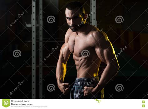 Young Bodybuilder Flexing Muscles Side Chest Pose Stock Image Image