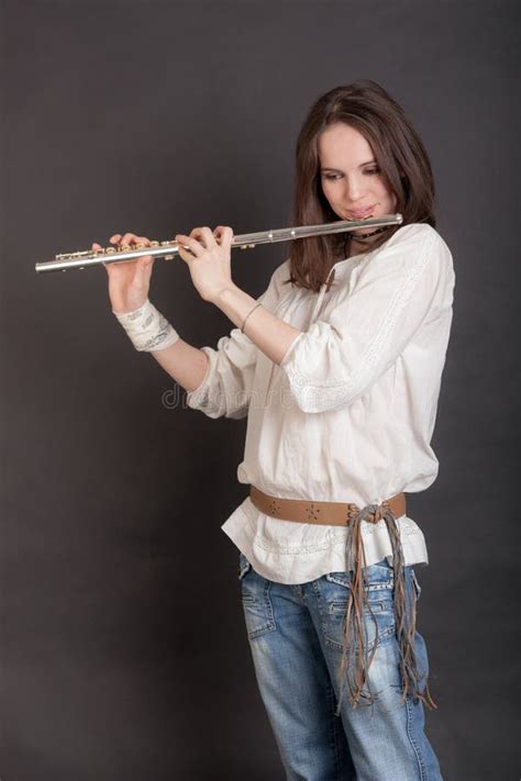 Portrait Of A Woman Playing The Flute Stock Photo Image Of Person