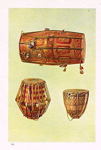 Hipkins Musical Instruments Indian Drums Stipple Chromolithograph