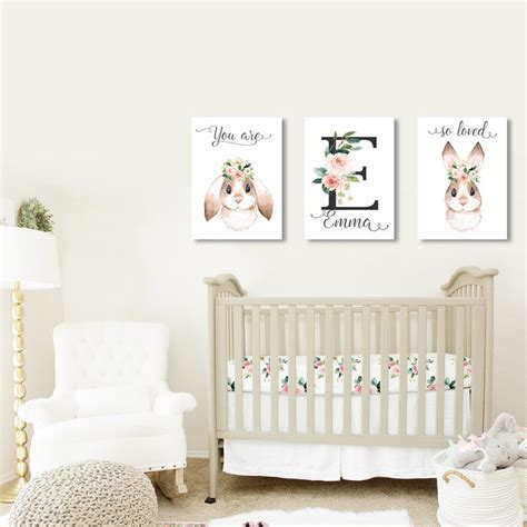 Bunny Nursery Wall Art Canvases Baby Girl Personalized Etsy