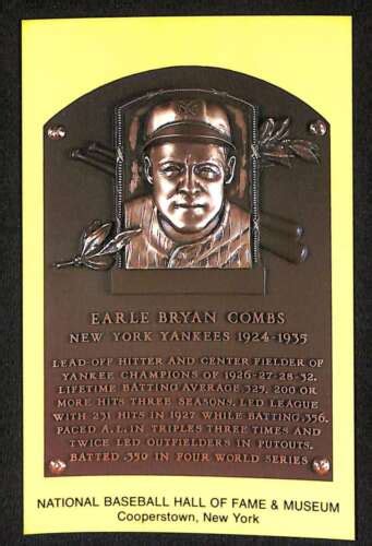 1964 Hall Of Fame Plaque Earle Combs Hof Cooperstown Nm Yellow D82215