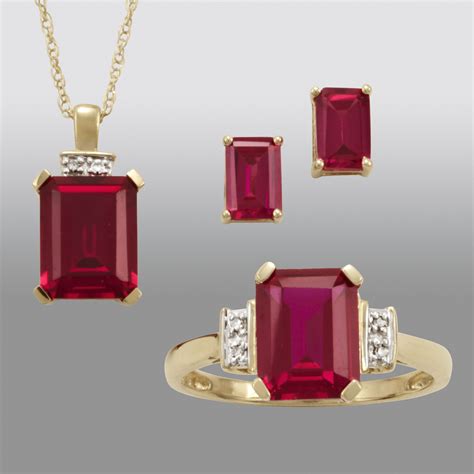 Lab Created Ruby And Diamond Pendant Earring And Ring Boxed Set 10k
