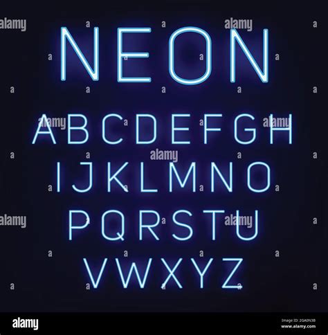 Neon Blue Font Vector Illustration Blue Neon Light Letters Glowing