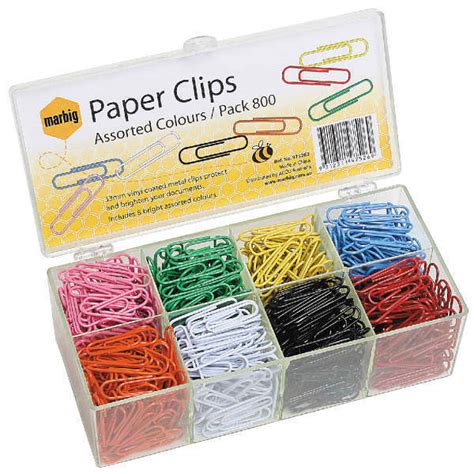 Marbig 33mm Paper Clips Bx800 Assorted Colours