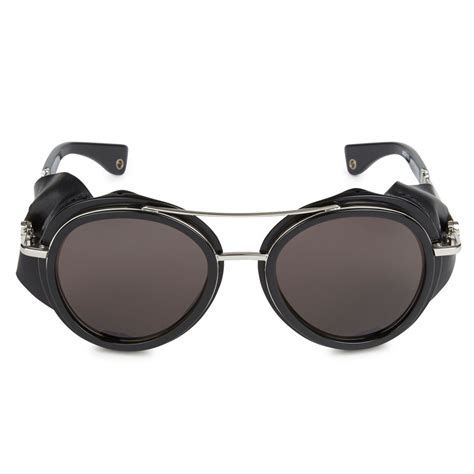 Moncler Round Frame Leather And Acetate Sunglasses In Black For Men Lyst