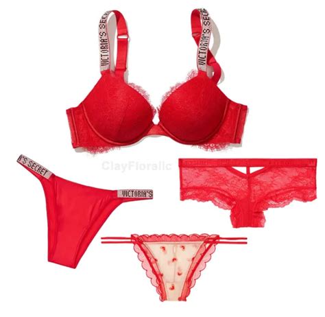 Victorias Secret Very Sexy Shine Strap Bra Set Rhinestones Red Lace Thong Panty 9900 Picclick
