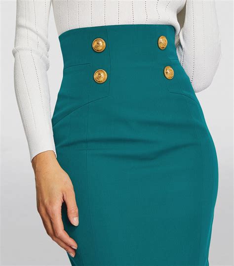 Womens Balmain Green Wool Pencil Mini Skirt Harrods UK