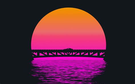 Wallpaper Bridge Car Sunset Art Picture 2880x1800 Hd Picture Image