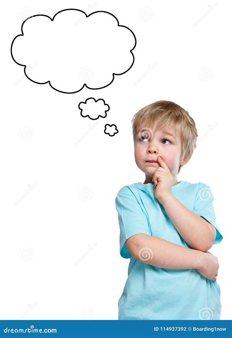 Child Kid Think Thinking Daydreaming Young Little Boy Speech Bub Stock