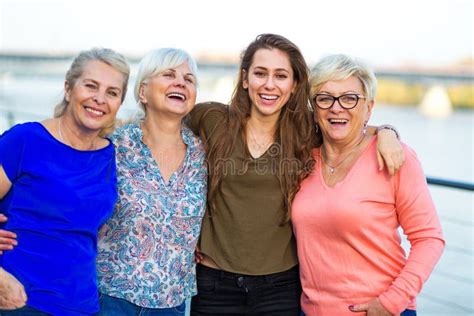 Group Of Women Smiling Outdoors Stock Image Image Of Oute Aged