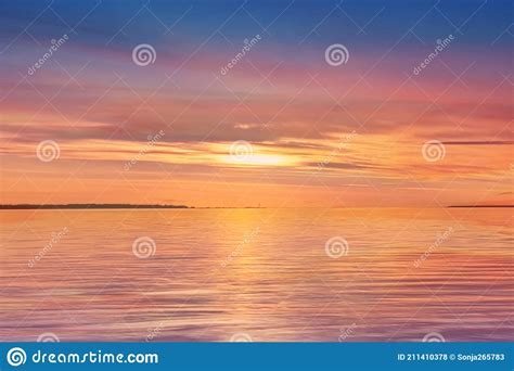 Sky Blue Pink Cloudy Sky Sunset Yellow Light Reflection On Water Wave