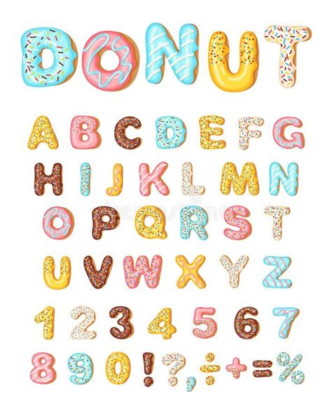 Donut Icing Latters Font Of Donuts Bakery Sweet Alphabet Letters And