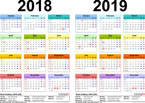 Two Year Calendars For 2018 And 2019 Uk For Word
