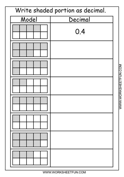 Shading Decimals On A Grid Worksheet Printable Word Searches